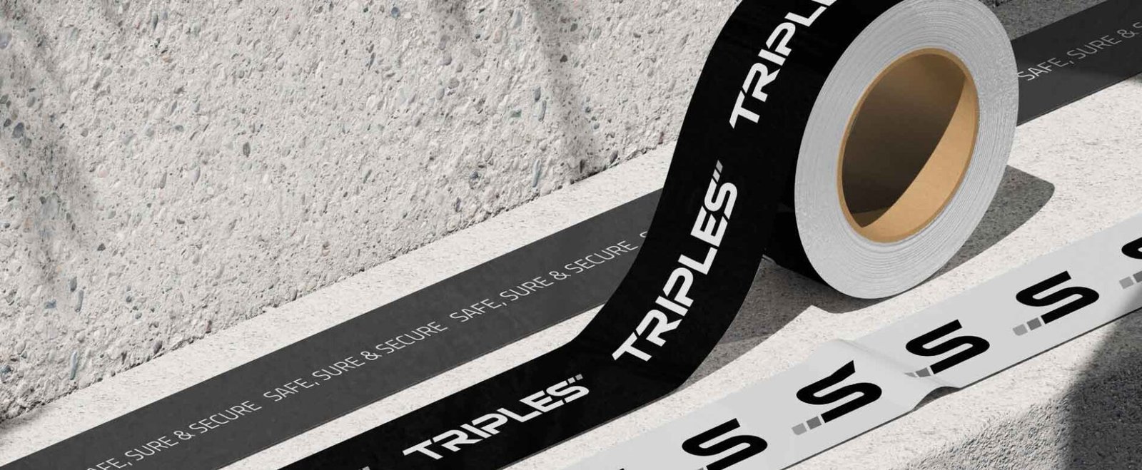 Diseño de cinta adhesiva TRIPLES con identidad visual y slogan en aplicación de producto